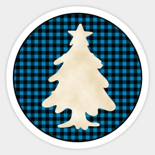 Christmas tree silhouette over a black and blue tile pattern Sticker